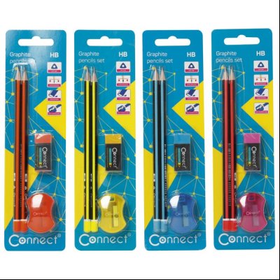 Olovka grafitna HB trouglasta 4boje pk2+gumica+rezač Connect 8959 blister