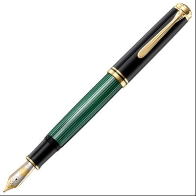 Nalivpero Souveran M1000 (M)+kožna bela futrola+poklon kutija G30 Pelikan 987594 zeleno-crno