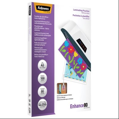 Folija za plastificiranje  80my A3 sjajna samolepljiva pk100 Fellowes 5302302