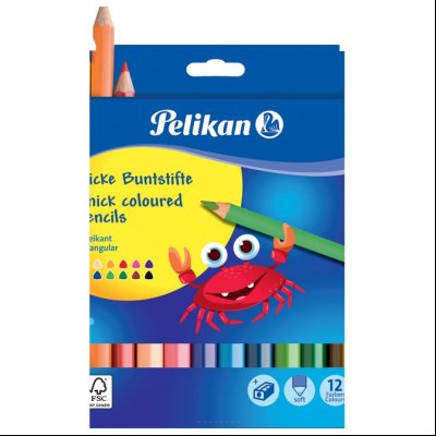 Boje drvene 12boja+rezač jumbo Pelikan 700160 blister
