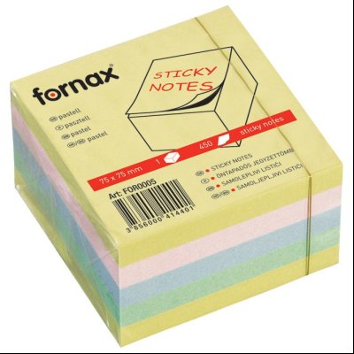 Blok samolepljiv kocka 75x75mm 450L Fornax 24758 pastel-4boje