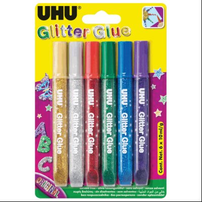 Lepak glitter glue 10ml pk6 UHU UHML11020100001 sortirano blister