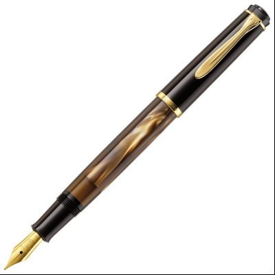 Nalivpero Classic M200 (M)+kožna bela futrola+poklon kutija G30 Pelikan 808897 mermerno braon-crna
