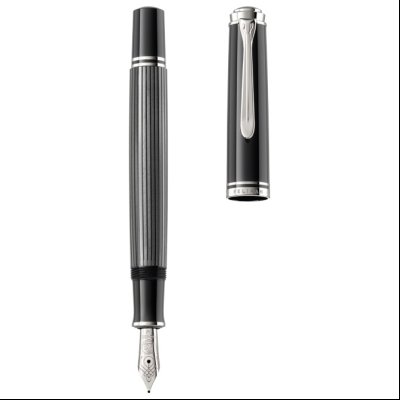 Nalivpero Souveran M605 (M)+kožna bela futrola+kutija G30 Stresemann Pelikan 813624 sivo-crno