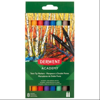 Flomaster obostrani 8boja (brush/fine) karton Academy Derwent 98206 blister!!