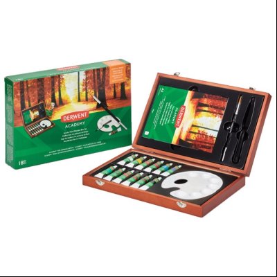 Set u drvenoj kutiji Boje akrilne 12ml 12boja+pribor Academy Derwent 2305674!!