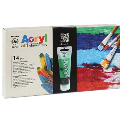 Boja akrilna  75ml pvc tuba 8boja+5četkica+platno 14x22cm u kutiji CMP 4201BOX3