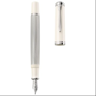 Nalivpero Souveran M405 (M)+kožna bela futrola+poklon kutija G30 Pelikan 815529 srebrno-belo