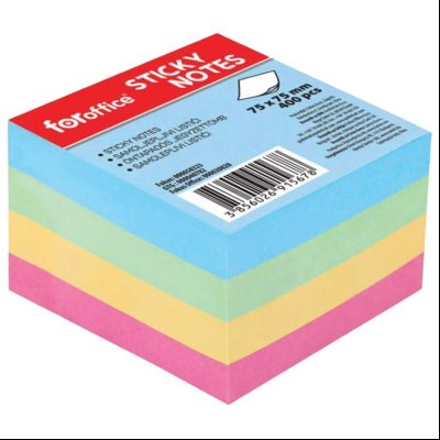 Blok samolepljiv kocka 75x75mm 400L FORoffice 58323 4boje pastel