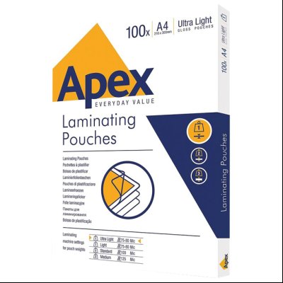 Folija za plastificiranje 75-80my A4 sjajna pk100 Apex Fellowes 6020001