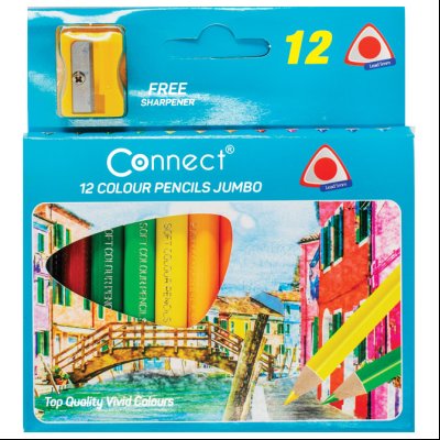 Boje drvene kratke 12boja Jumbo trouglaste+rezač Connect 60646 blister