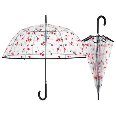 Kišobran automatik s plastičnom ručkom Poe Time Perletti 26446 providan, dezen trešnje