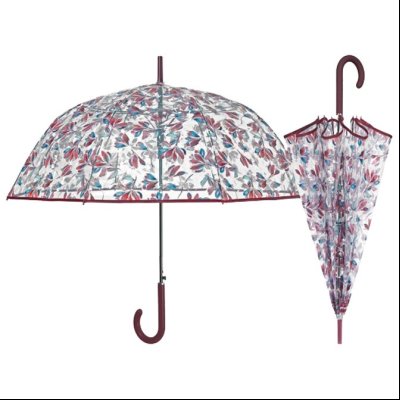 Kišobran automatik s plastičnom ručkom Poe Time Perletti 26447 providan, dezen, bordo rub