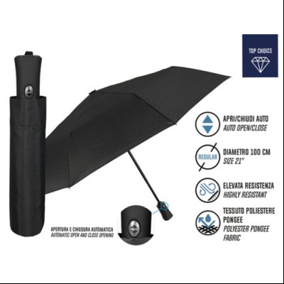Kišobran automatik (otvaranje+zatvaranje) sklopivi s gumenom ručkom Promo Mini Lovers Perletti 96009-01 crni