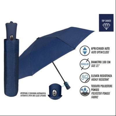 Kišobran automatik (otvaranje+zatvaranje) sklopivi s gumenom ručkom Promo Mini Lovers Perletti 96009-02 plavi