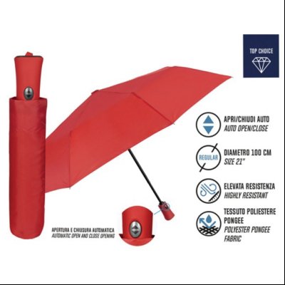 Kišobran automatik (otvaranje+zatvaranje) sklopivi s gumenom ručkom Promo Mini Lovers Perletti 96009-03 crveni