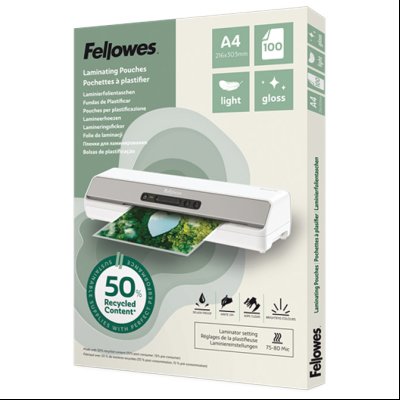 Folija za plastificiranje  80my A4 sjajna 50% reciklirani materijal pk100 Fellowes 100142987