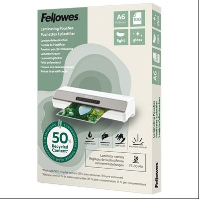 Folija za plastificiranje  80my A6 sjajna 50% reciklirani materijal pk100 Fellowes 100143441