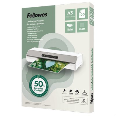Folija za plastificiranje  80my A3 mat 50% reciklirani materijal pk100 Fellowes 100143436