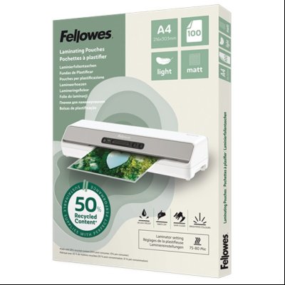 Folija za plastificiranje  80my A4 mat 50% reciklirani materijal pk100 Fellowes 100143435