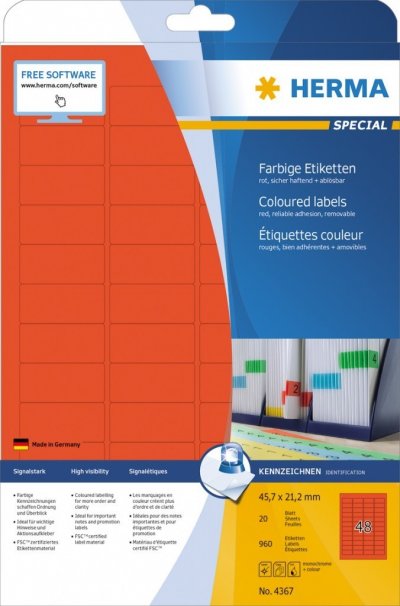 Etikete 45,7X21,2 zaobljene ivice A4/48 1/20 crvena