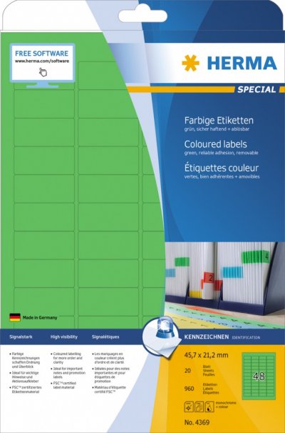 Etikete 45,7X21, zaobljene ivice A4/48 1/20 zelena