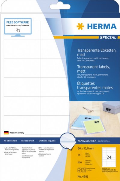 Etikete 66x33,8 A4/24 1/25 transparent