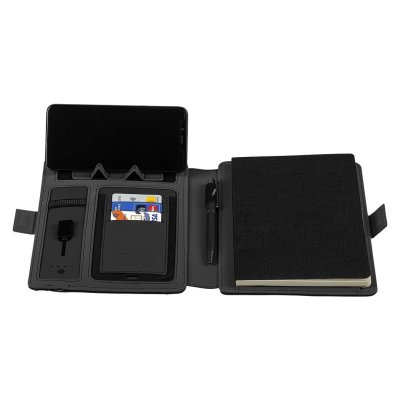 DARWIN, portfolio sa notesom a5, pomoćnom baterijom 5.000 mah i bežičnim punjenjem 15w, crni