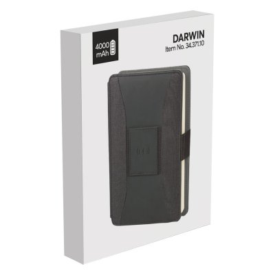 DARWIN, portfolio sa notesom a5, pomoćnom baterijom 5.000 mah i bežičnim punjenjem 15w, crni