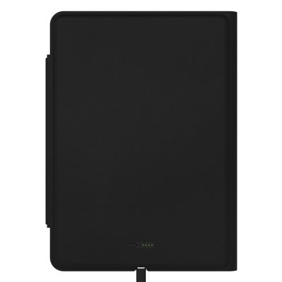 GLOBAL 2IN1, portfolio sa notesom a5, pomoćnom baterijom 5.000 mah, bežičnim punjačem za dva uređaja i magnetom u poklon kutiji, crni