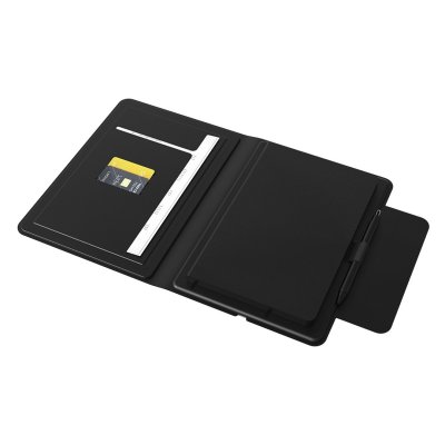 GLOBAL 2IN1, portfolio sa notesom a5, pomoćnom baterijom 5.000 mah, bežičnim punjačem za dva uređaja i magnetom u poklon kutiji, crni