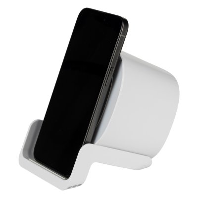 CALISTO, bežični zvučnik 5w, bežični punjač 15w, držač za telefon i lampa, beli