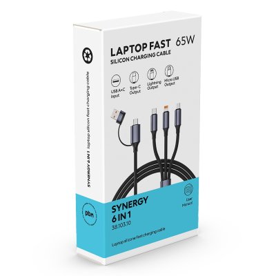SYNERGY 6IN1, usb type-c kabl za punjenje i prenos podataka, 6 u 1, 65w, crni