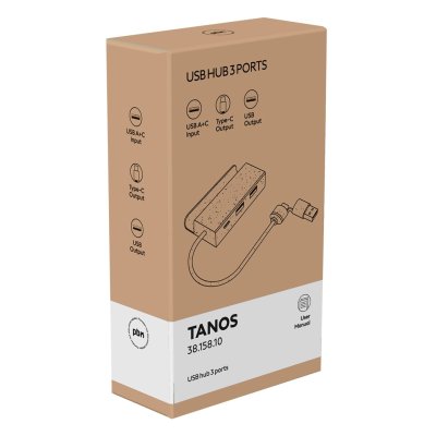 TANOS, usb razdelnik sa 3 ulaza, držač za telefon, crni