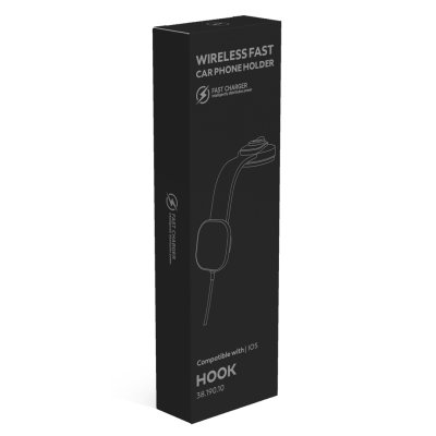 HOOK, držač i bežični punjač mobilnih telefona za automobil, 15w, crni