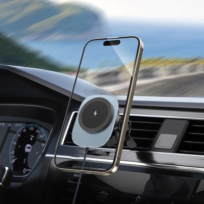 LANDO, držač i bežični punjač mobilnih telefona za automobil, tamno sivi