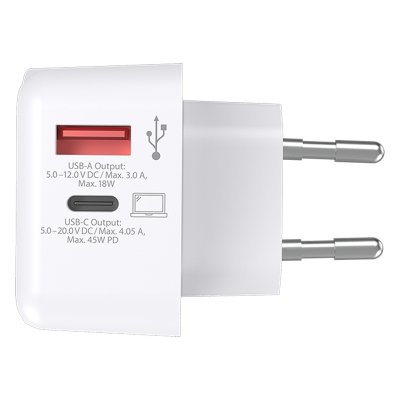EU USB CHARGER AC 45PD, zidni punjač 45 w, beli