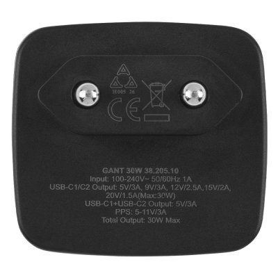 GANT 30W, zidni punjač 30w, crni