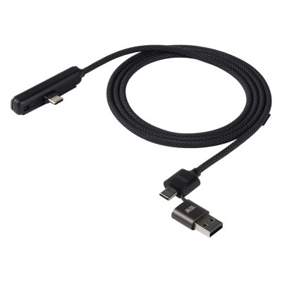 GEIGER 2IN1, usb type-c kabl za punjenje i prenos podataka, sa rotirajućim držačem za mobilne uređaje, 2 u 1, 240w, crni