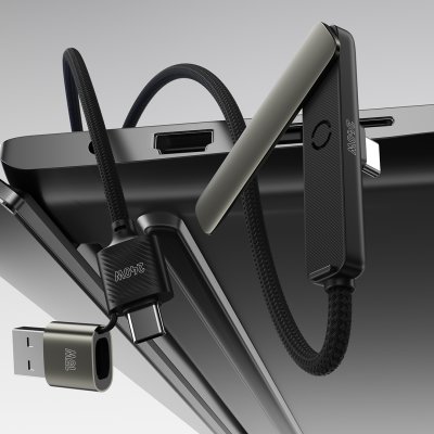 GEIGER 2IN1, usb type-c kabl za punjenje i prenos podataka, sa rotirajućim držačem za mobilne uređaje, 2 u 1, 240w, crni