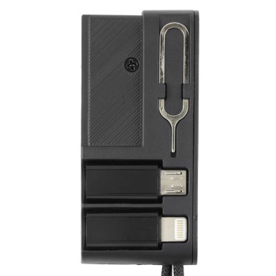 CRUX, plastična kutijica sa usb kablom, adapterima i držačem za mobilne uređaje, 8/1, crna