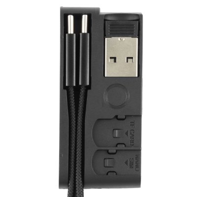 CRUX, plastična kutijica sa usb kablom, adapterima i držačem za mobilne uređaje, 8/1, crna