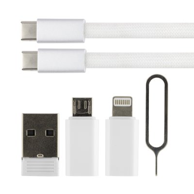 CRUX, plastična kutijica sa usb kablom, adapterima i držačem za mobilne uređaje, 8/1, bela