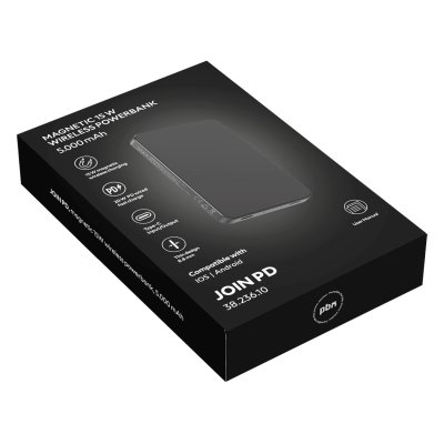 JOIN PD, pomoćna baterija sa magnetom 5.000 mah, bežično punjenje, 15 w, crni