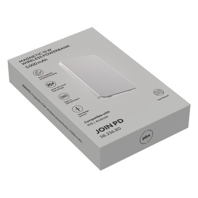JOIN PD, pomoćna baterija sa magnetom 5.000 mah, bežično punjenje, 15 w, srebrni