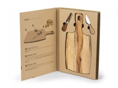 PARMA, set drvena daska i pribor za sir sa drvenom drškom, 3/1, bež