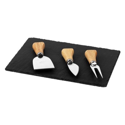 SLATE, set kamena ploča i pribor za sir sa drvenom drškom, 4/1, bež