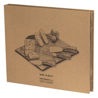 SLATE, set kamena ploča i pribor za sir sa drvenom drškom, 4/1, bež