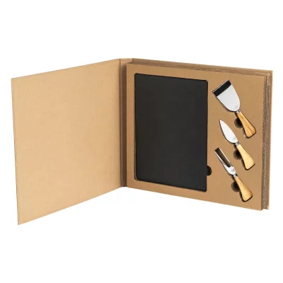 Set kamena ploča i pribor za sir sa drvenom drškom, 4/1 SLATE