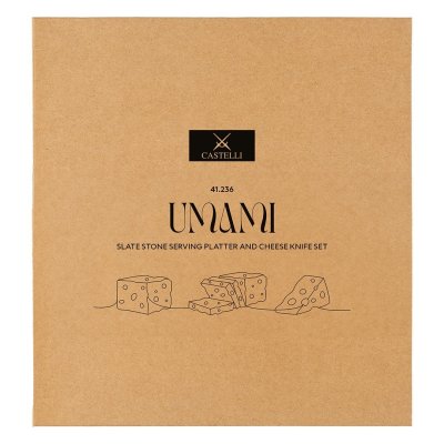 UMAMI, set kamena ploča i nož za sir sa drvenom drškom, 2/1, braon